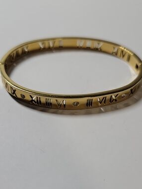 Gold Tone Roman Numeral Bangle Bracelet